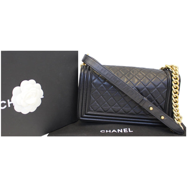 Chanel Le Boy Medium Flap Bag Caviar Leather Black back view