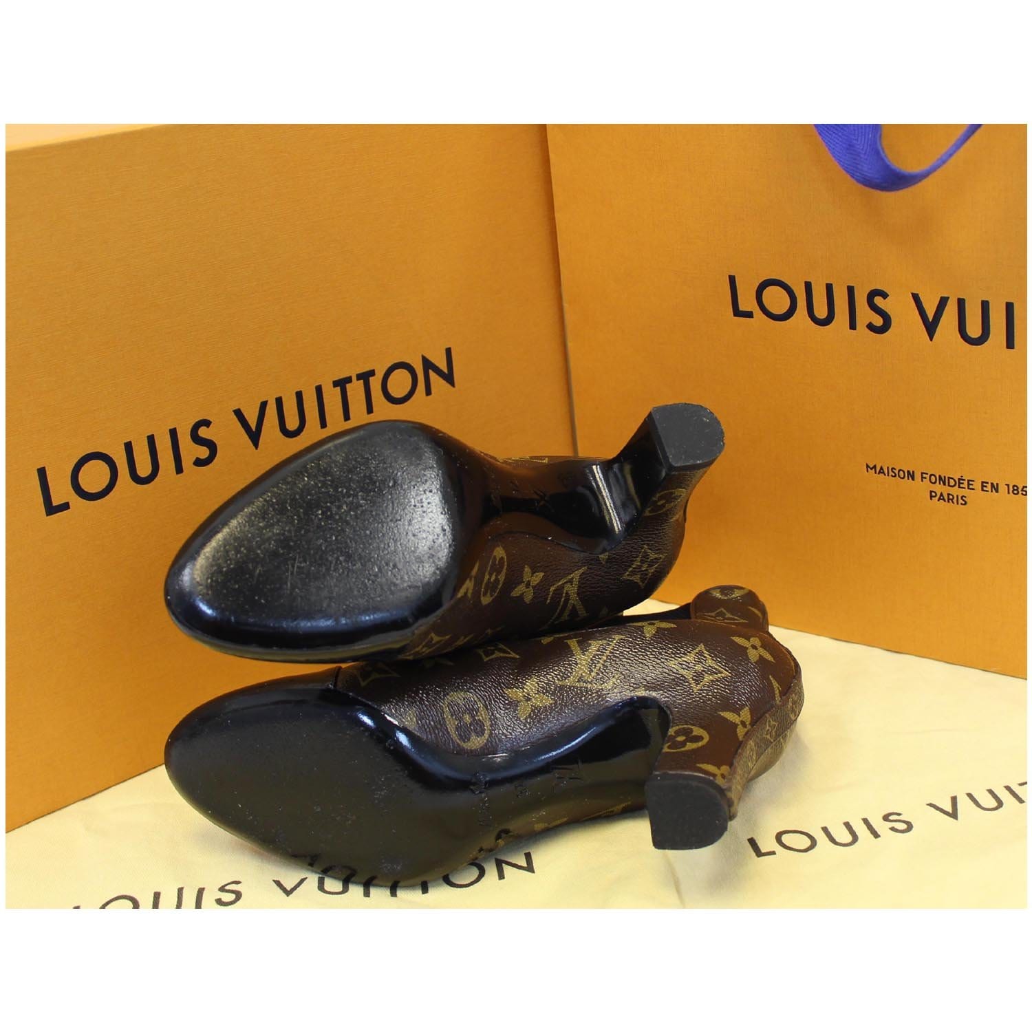 Louis Vuitton Brown/Black Monogram Canvas And Patent Revival Ankle