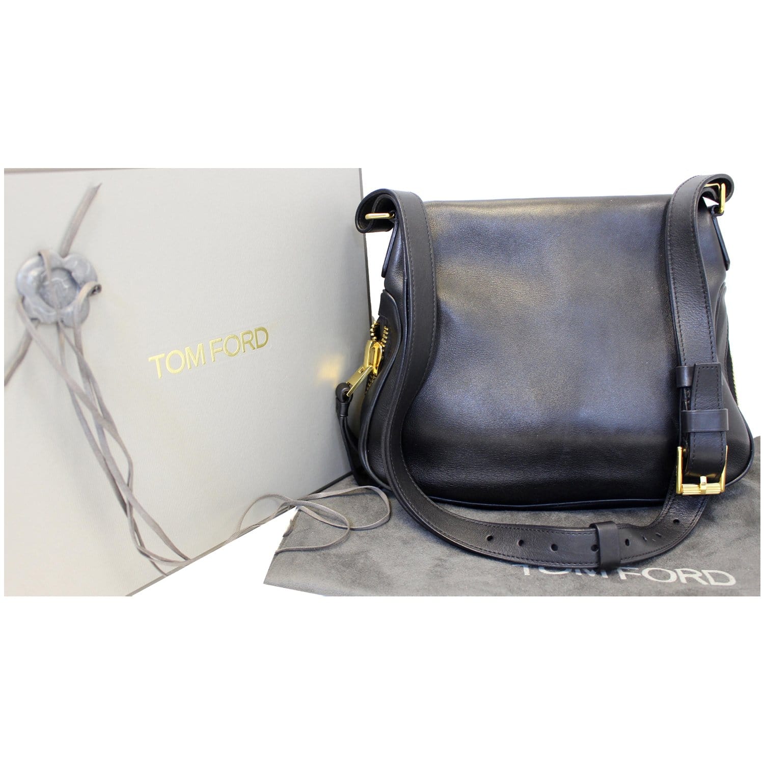 TOM FORD Jennifer Zip Medium Leather Shoulder Bag Black-US