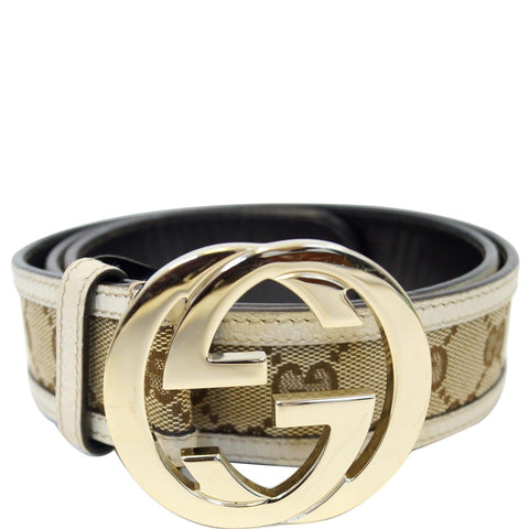 GUCCI Interlocking G Buckle GG Monogram Belt Beige 90/36