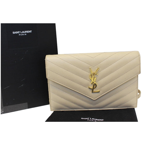 SAINT LAURENT Grain De Poudre Monogram Chain Wallet Powder-US