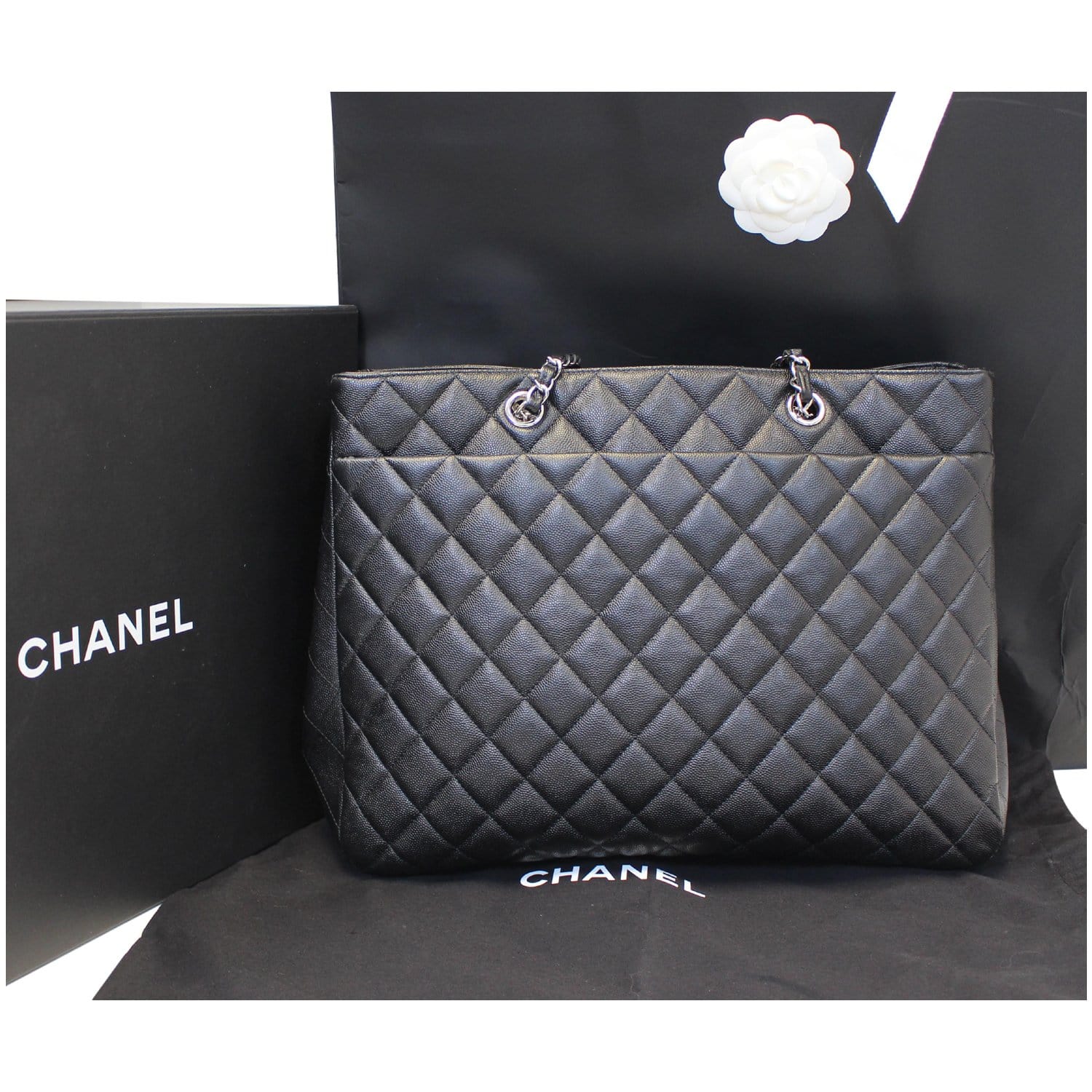 Sold at Auction: CHANEL CAVIAR COCO CABAS XI BLACK LEATHER TOTE BAG