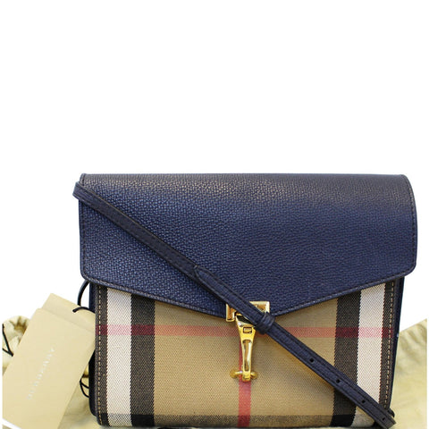 Burberry Small Vintage Check/Leather Crossbody Bag Dark Blue