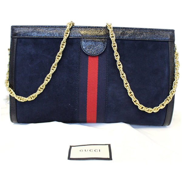 GUCCI Ophidia Dragon Embroidered Suede Leather Shoulder Bag Blue