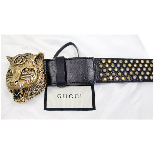Gucci Feline Head Studded Leather Belt Black Color - Gucci 