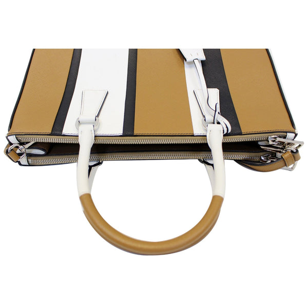 Prada Galleria Bag - Striped Saffiano Leather Tote Bag - Folded View