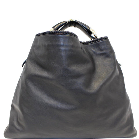 GUCCI Horsebit Large Black Leather Hobo Bag