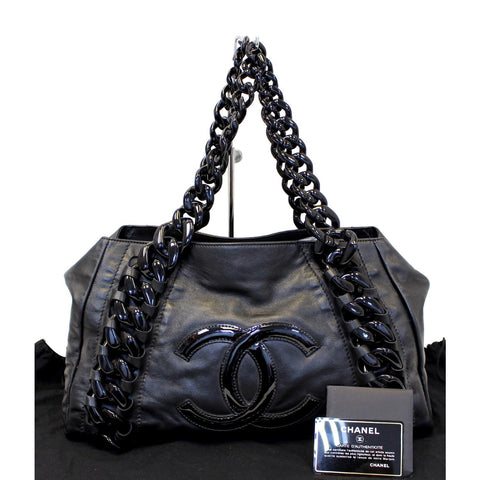 CHANEL Calfskin Rhodoid Modern Chain East West Tote Black
