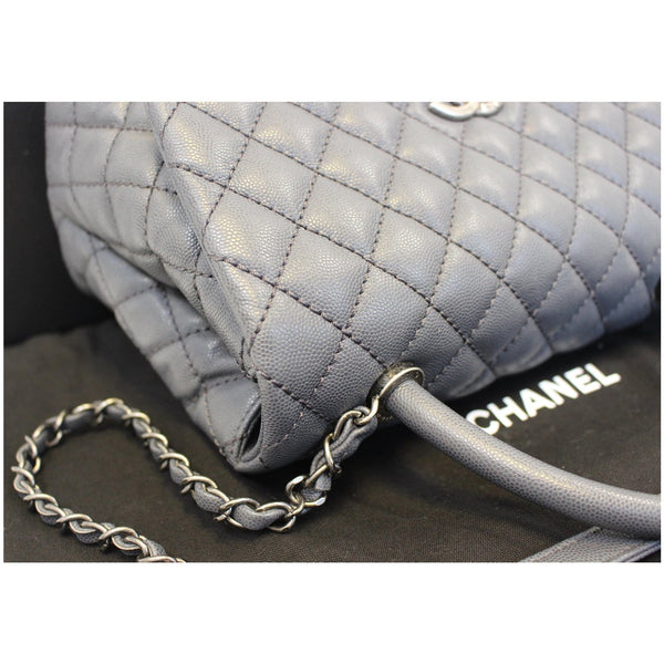 CHANEL Coco Handle Caviar Quilted Leather Shoulder Bag Grey