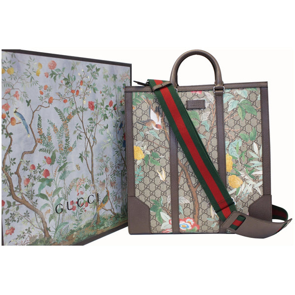 GUCCI GG Supreme Monogram Tian Print Tote Shoulder Bag Maple Brown 406387