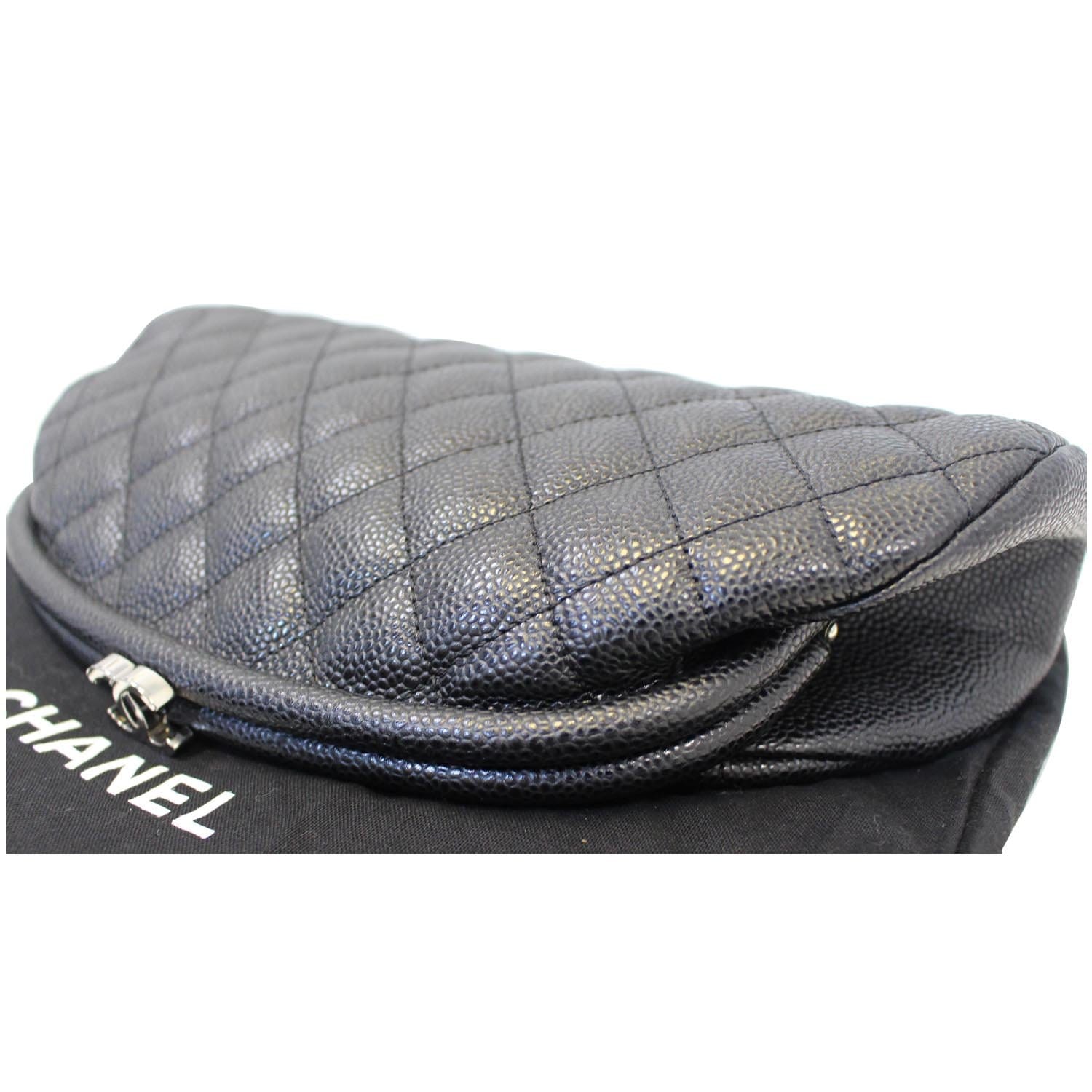 Chanel Grey Quilted Caviar Timeless CC Large Frame Clutch Bag