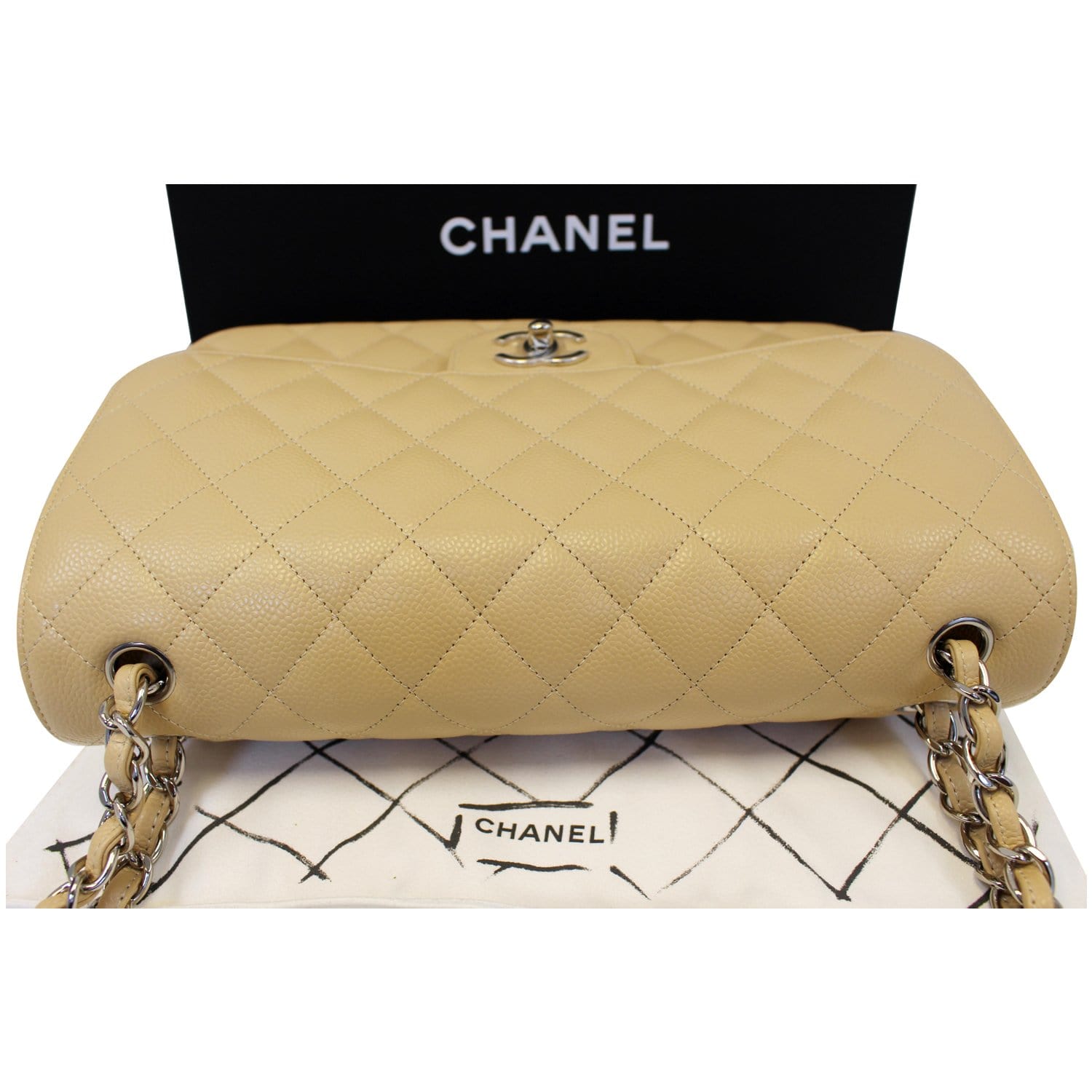 Chanel Classic Single Flap Jumbo Tan Beige Lambskin Gold