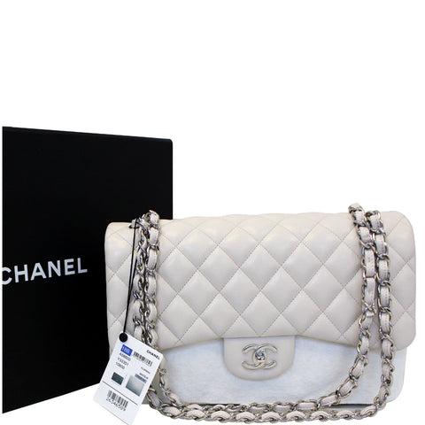 CHANEL Classic Jumbo Double Flap Caviar Leather Ivory Shoulder Bag