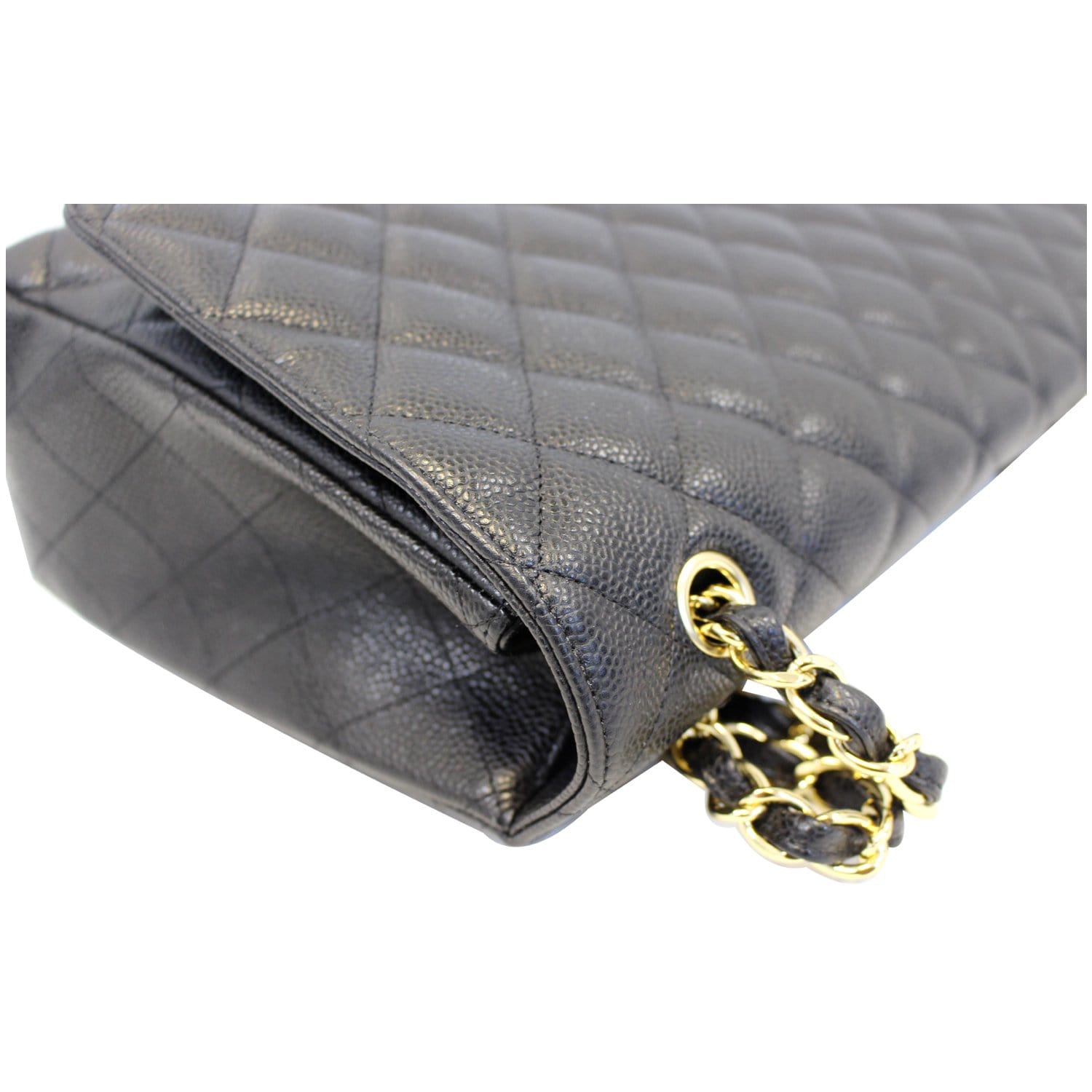 CHANEL Caviar Quilted Jumbo Double Flap Dark Green 1239730