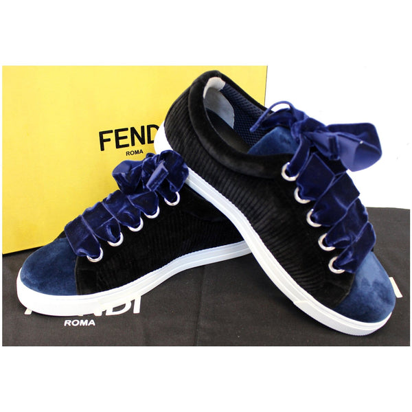  Fendi Velvet Sneakers in Blue & Black - left view 