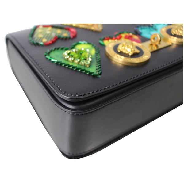 VERSACE Hearts Embellished Leather Shoulder Bag Black