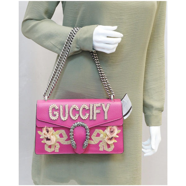 GUCCI Dionysus Guccify Grained Leather Shoulder Bag Pink