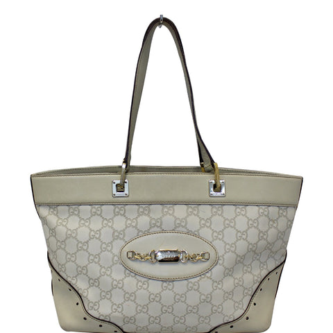 GUCCI Cream Guccissima Leather Gold-tone Tote Shoulder Bag 145993