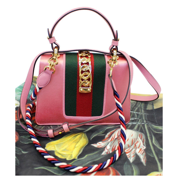 Gucci Shoulder Bag Mini Sylvie Satin Crystal Peony - front view