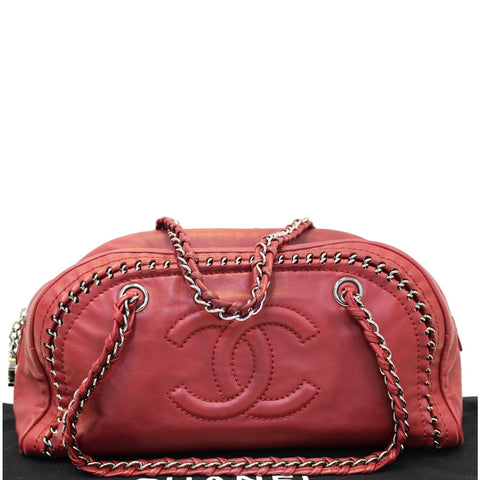 CHANEL Smooth Calfskin Petit Luxe Ligne Bowler Satchel Bag Red