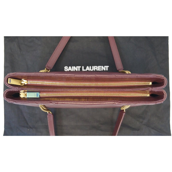 YVES SAINT LAURENT Tribeca Small Grain De Poudre Shopping Bag Burgundy - Last Call
