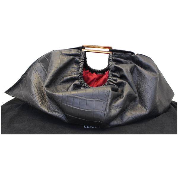 Versace Embossed Leather Satchel Bag Black - Grey