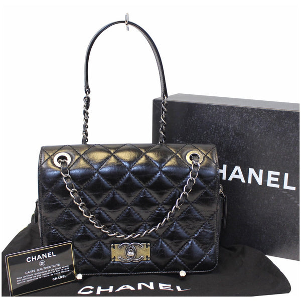 Chanel Flap CC Quilted Leather Crossbody Bag Black  - full view