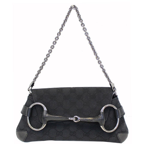 GUCCI Horsebit GG Canvas Clutch Bag Black