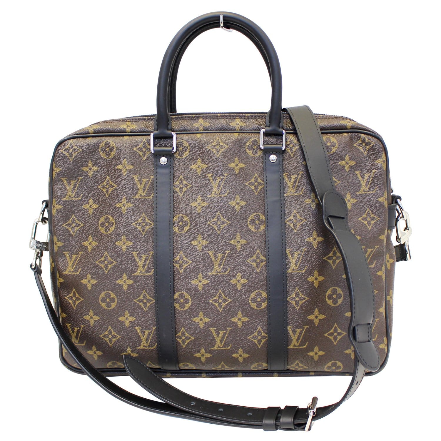 Louis Vuitton Briefcase Porte-Documents Voyage Monogram Macassar PM  Black/Brown in Coated Canvas/Leather with Silver-tone - US