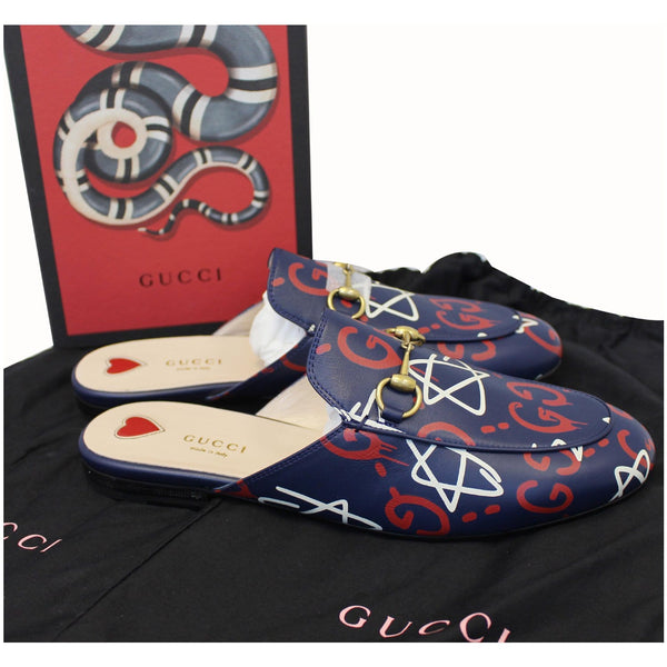 GUCCI Princetown Gucci Ghost Print Flats Navy Blue US 9.5