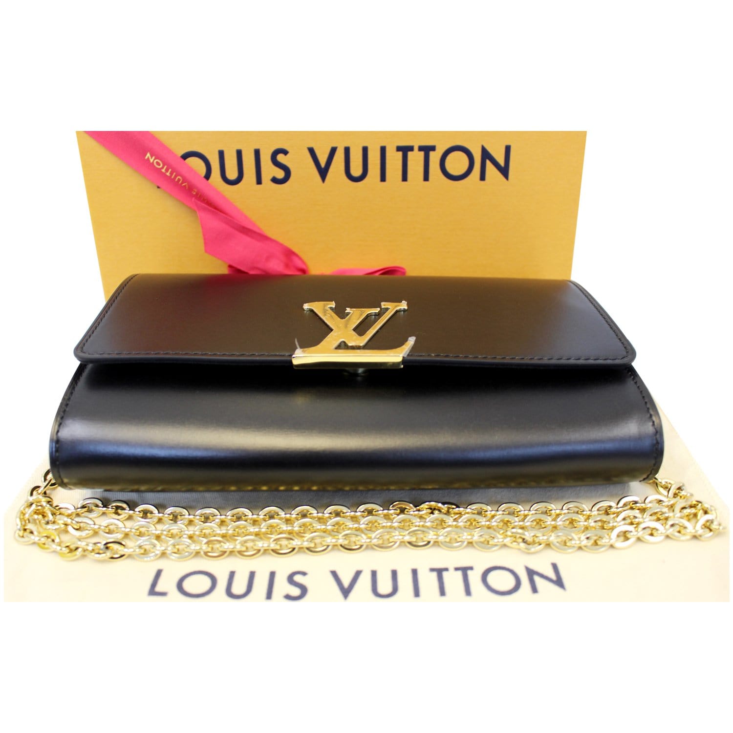 Louis Vuitton Chain Louise Clutch Leather GM Black