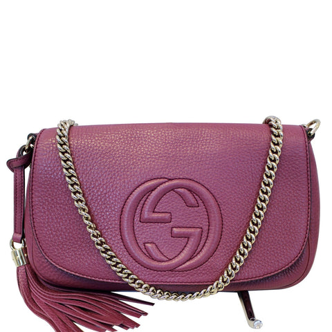 GUCCI Soho Chain Purple Leather Crossbody Bag