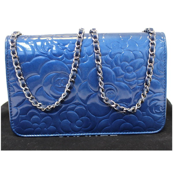 Chanel Wallet on Chain Camellia Patent Leather WOC Blue - strap