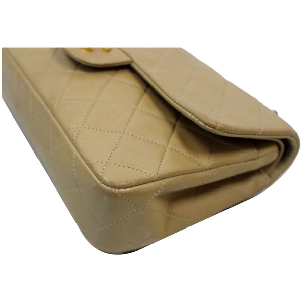 CHANEL CC Double Flap Calfskin Leather Chain Shoulder Bag Beige