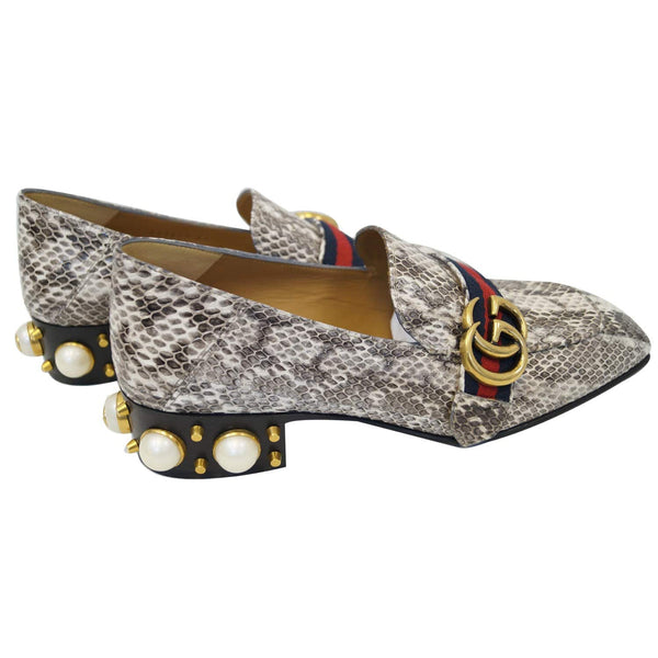 Gucci Mid-Heel GG Snakeskin Loafer Size US 7 Grey - for sale