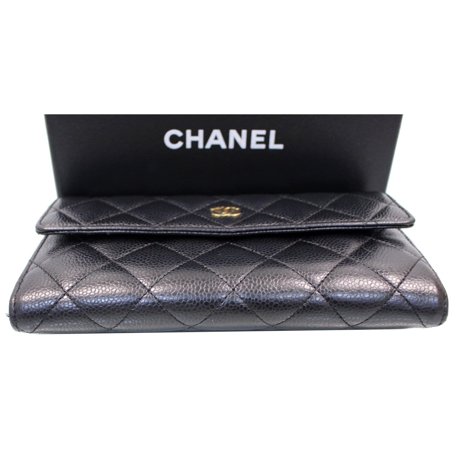 chanel trifold wallet caviar black