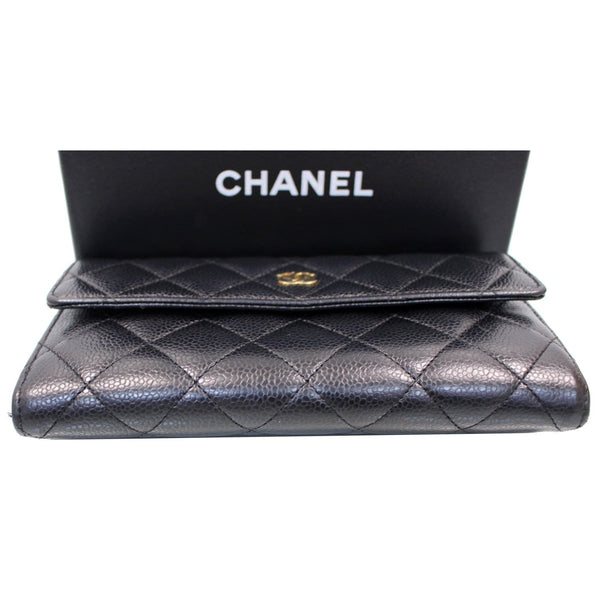 CHANEL Gusset Flap Caviar Leather Wallet Black