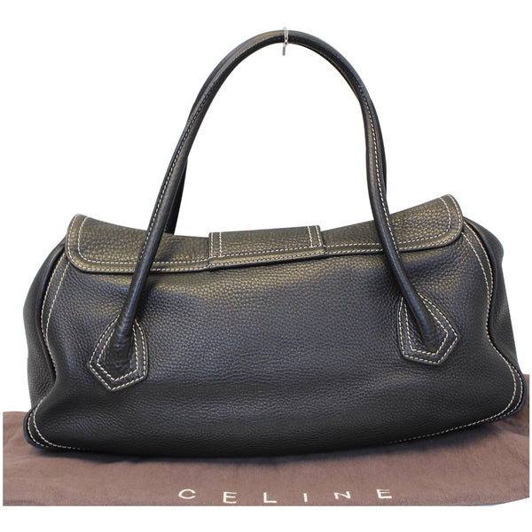 Celine Buckle Leather Satchel Bag Black - Back View