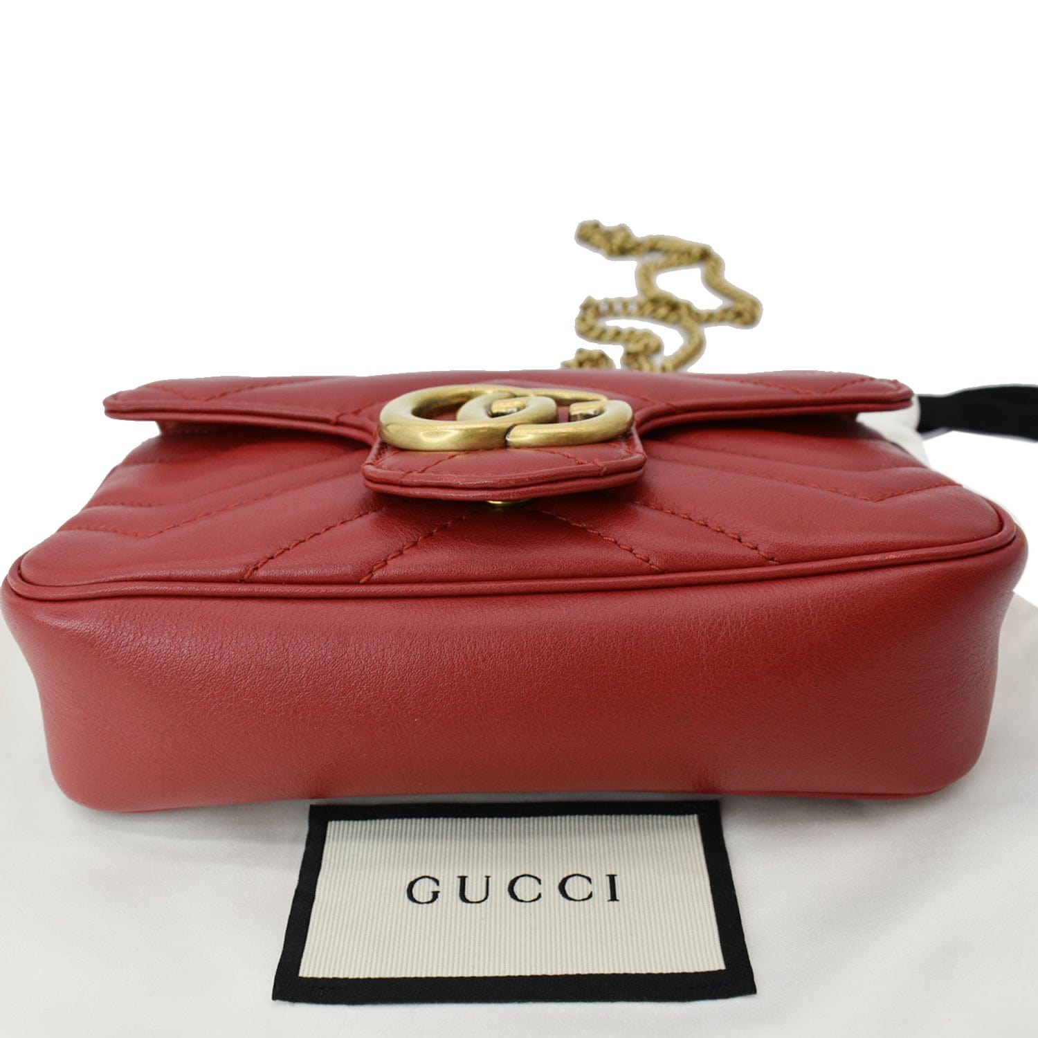 Gucci Red Quilted Calfskin Leather GG Marmont Super Mini Crossbody Bag