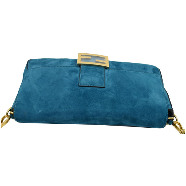 Fendi Baguette Large Suede Shoulder Bag Blue - flap bag
