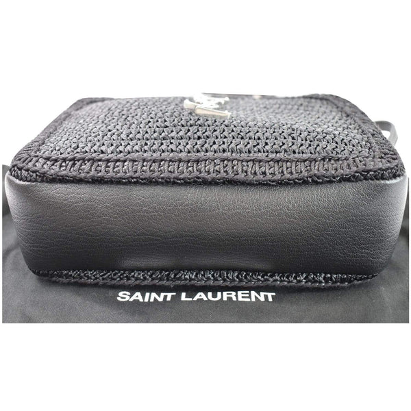 YVES SAINT LAURENT Lou Camera Raffia Canvas Crossbody Bag Black