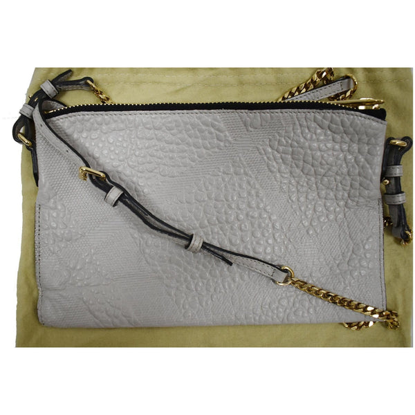 BURBERRY Chichester Embossed Leather Crossbody Clutch Bag White