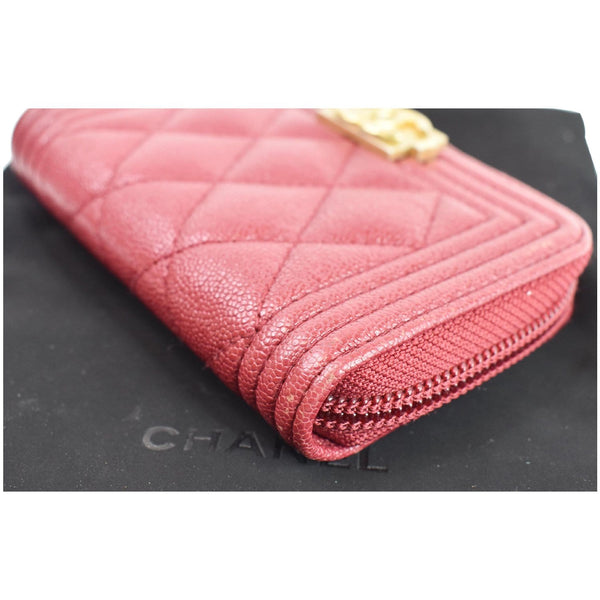 Chanel Boy Zip Around Caviar Coin Purse Wallet | red 