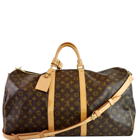 LOUIS VUITTON Keepall Bandouliere 55 Monogram Canvas Travel Bag Brown