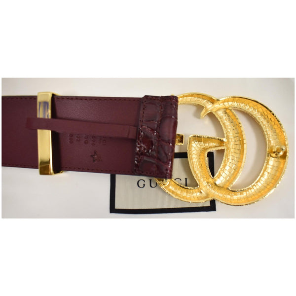 Gucci Lizard Double G Buckle Calfskin Leather Belt - buckle backside
