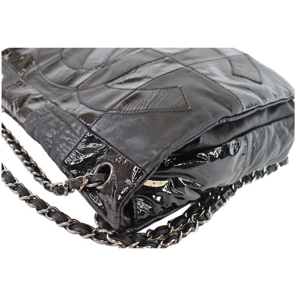 CHANEL Brooklyn Patchwork Flap Patent Leather Shoulder Bag Black