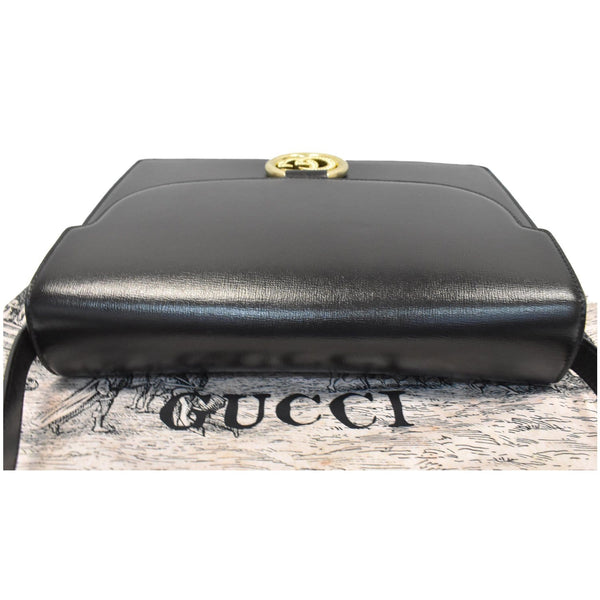 GUCCI Logo Plaque Leather Shoulder Bag Black 589471