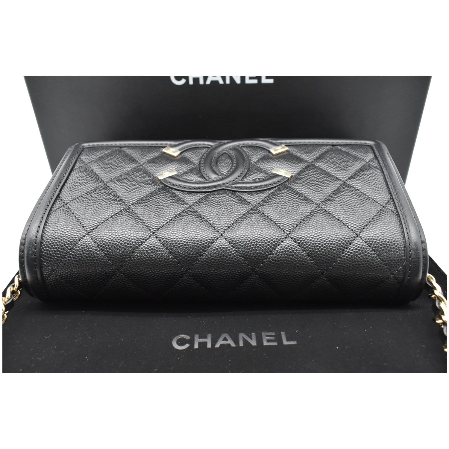 CHANEL, Bags, Cc Logo Black Caviar Leather Flap Wallet Used