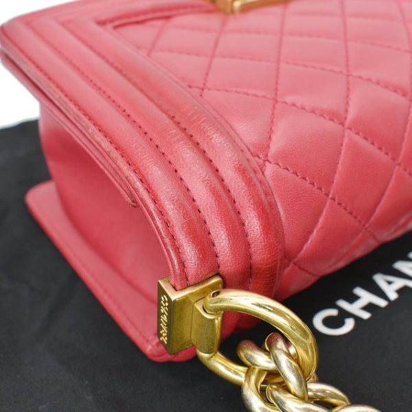 CHANEL Le Boy Small Lambskin Leather Shoulder Bag Red