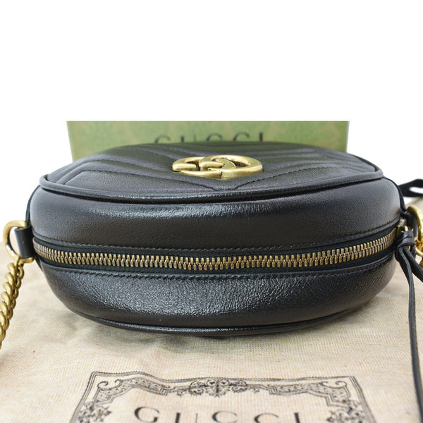 Gucci GG Marmont Mini Round Leather Crossbody Bag Black.